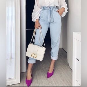 Light Blue Women's mom Jeans pleated